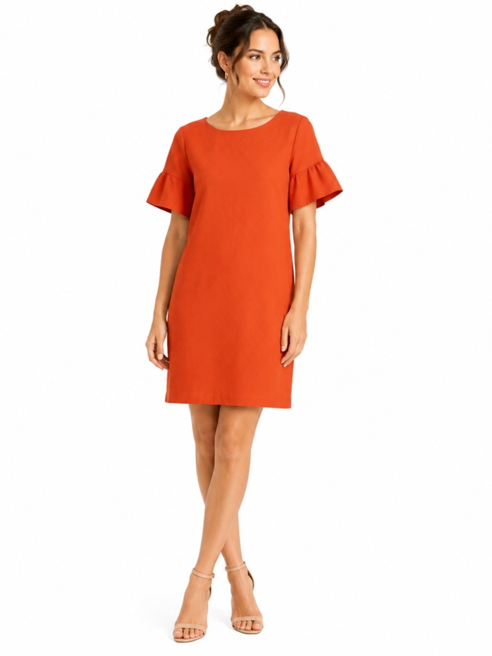 Banana Republic Factory Orange Shift Dress Ruffle Sleeve Career Chic Size 8